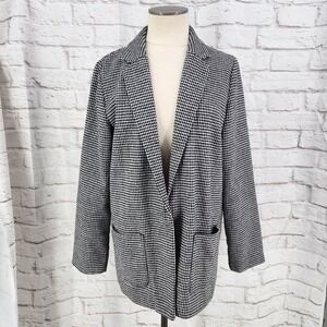 Houndstooth Longline Blazer Jacket Patch Pockets Classic Chic Office Work Large